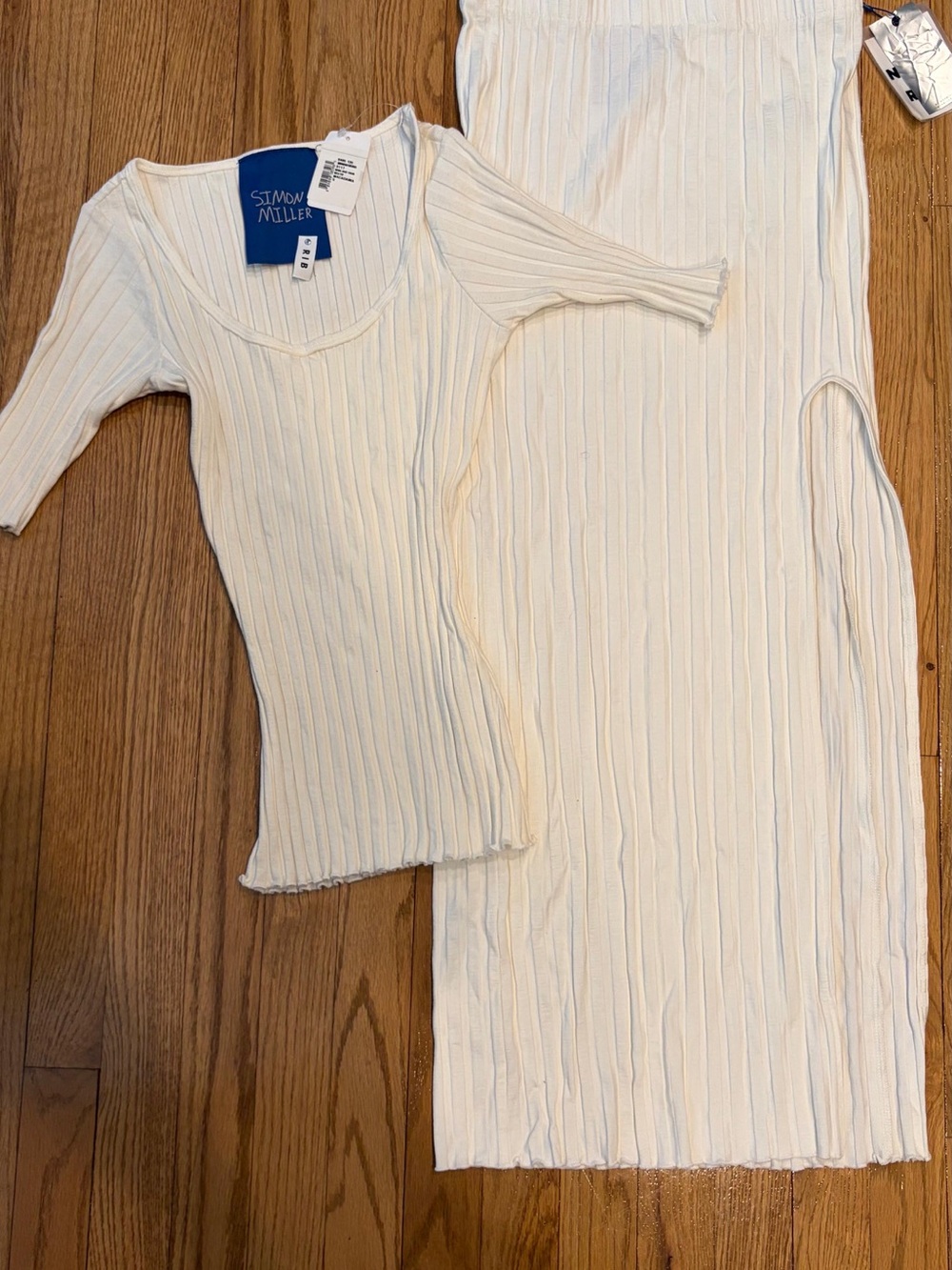 Simon  Miller Ribbed White Knit Top and Skirt Set